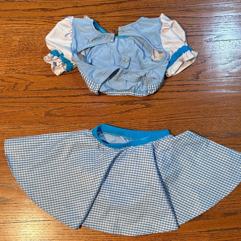 Blue Gingham Girls' Theater Costume Set with Red Bow